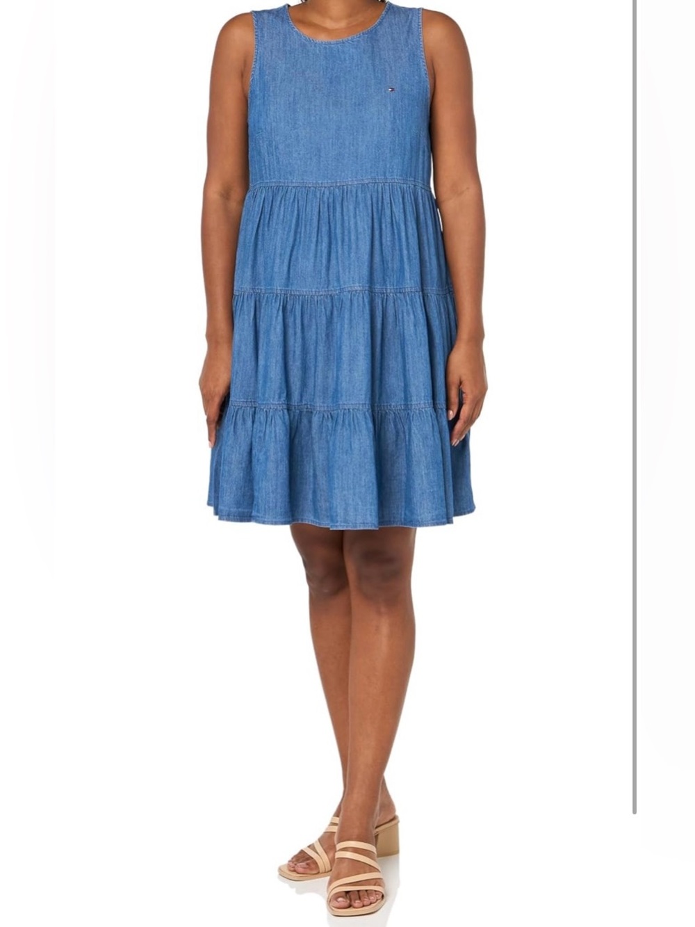 NWT Tommy Hilfiger Sleeveless Denim Tiered Midi Dress in Blue